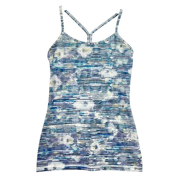 Lululemon Power Y Tank Top Blue White 6 Built in Bra Athletic Activewear  Yoga - Picture 1 of 9